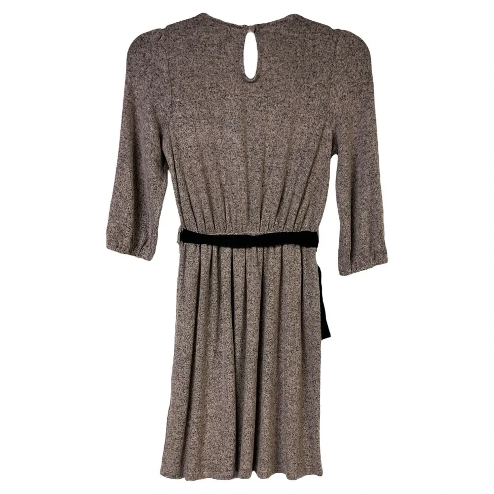 Monteau Girl Dress Heather Grey Embellished Neckline Tie Waist Pearls Rhinestone